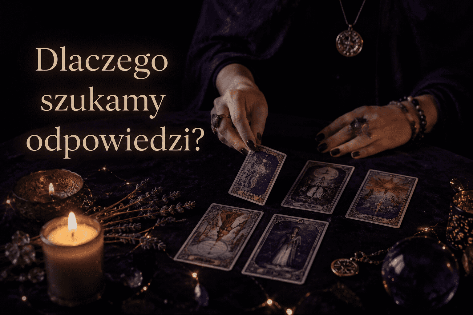 Wróżka podczas analizy kart Tarota i interpretacji wróżby