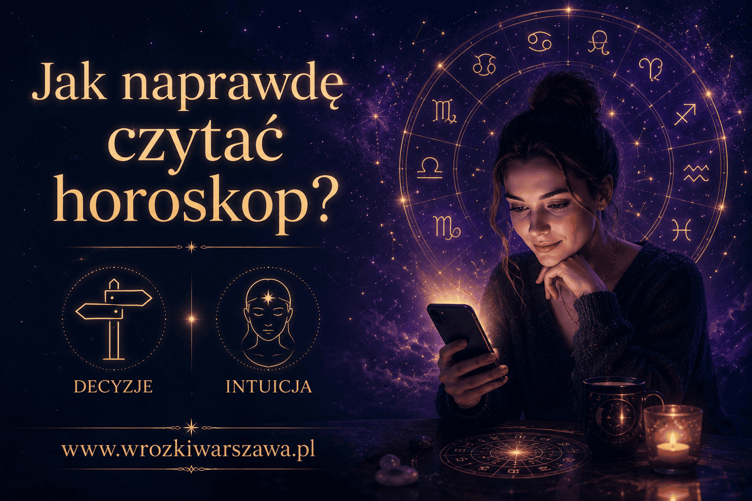 Osoba analizująca horoskop dzienny i podejmująca decyzje zgodnie z intuicją i energią dnia